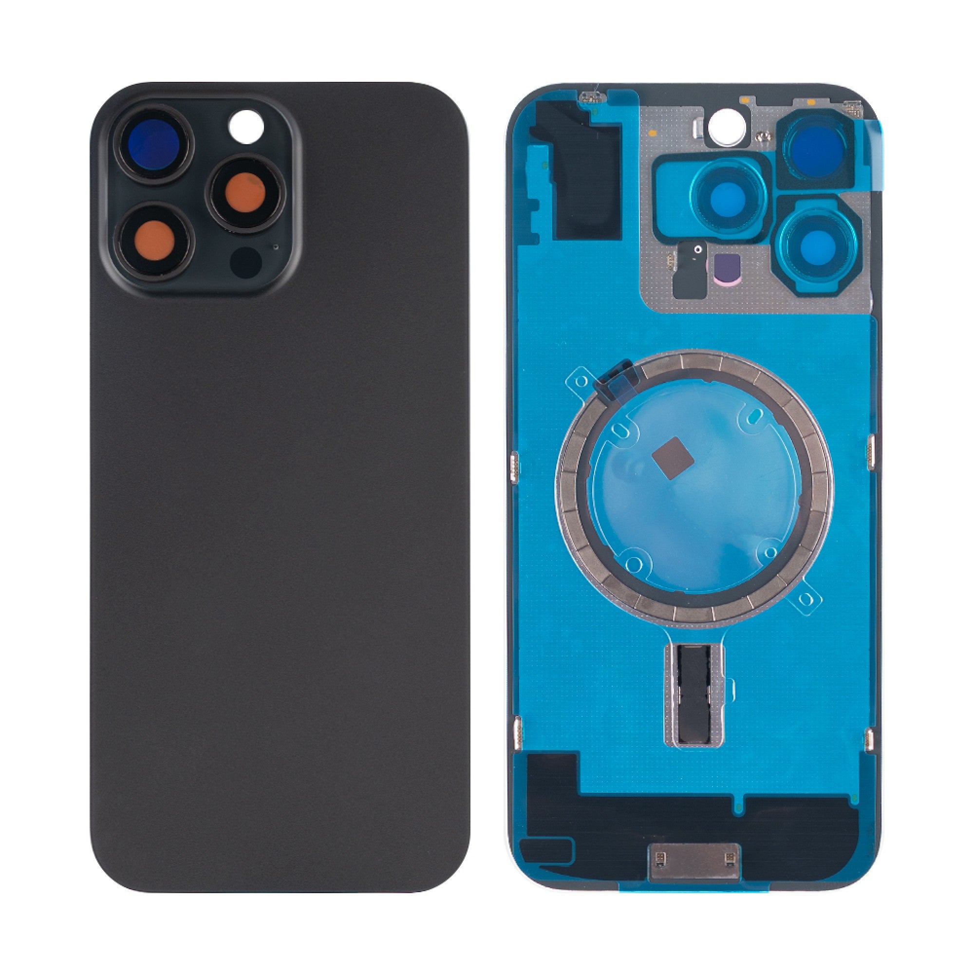 Vitre arrière iPhone 16 Pro Max sans NFC, cadre caméra agrandi Titane Noir