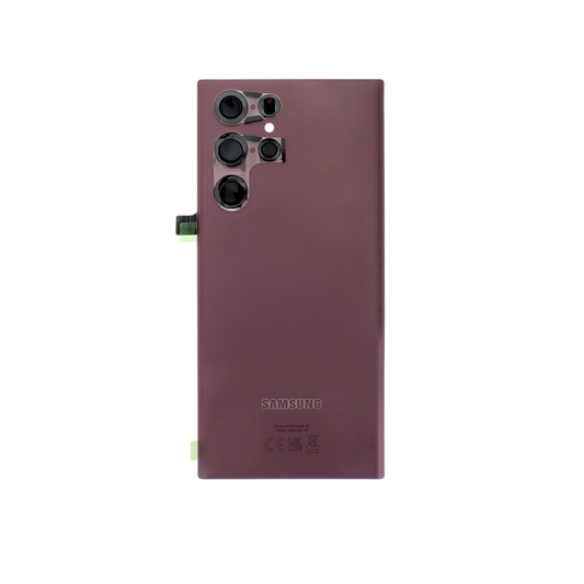 Vitre arrière originale Samsung Galaxy S22 Ultra S908 Bourgogne avec lentille