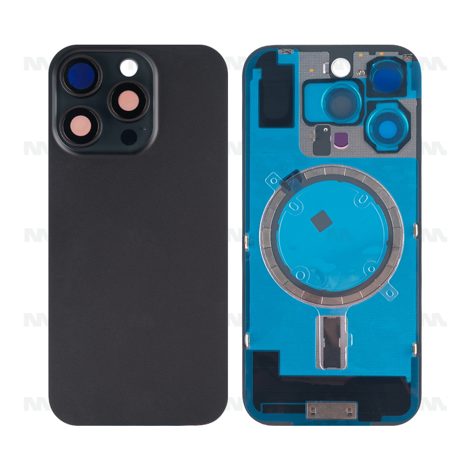 Vitre arrière iPhone 16 Pro sans NFC, cadre caméra agrandi Noir Titane