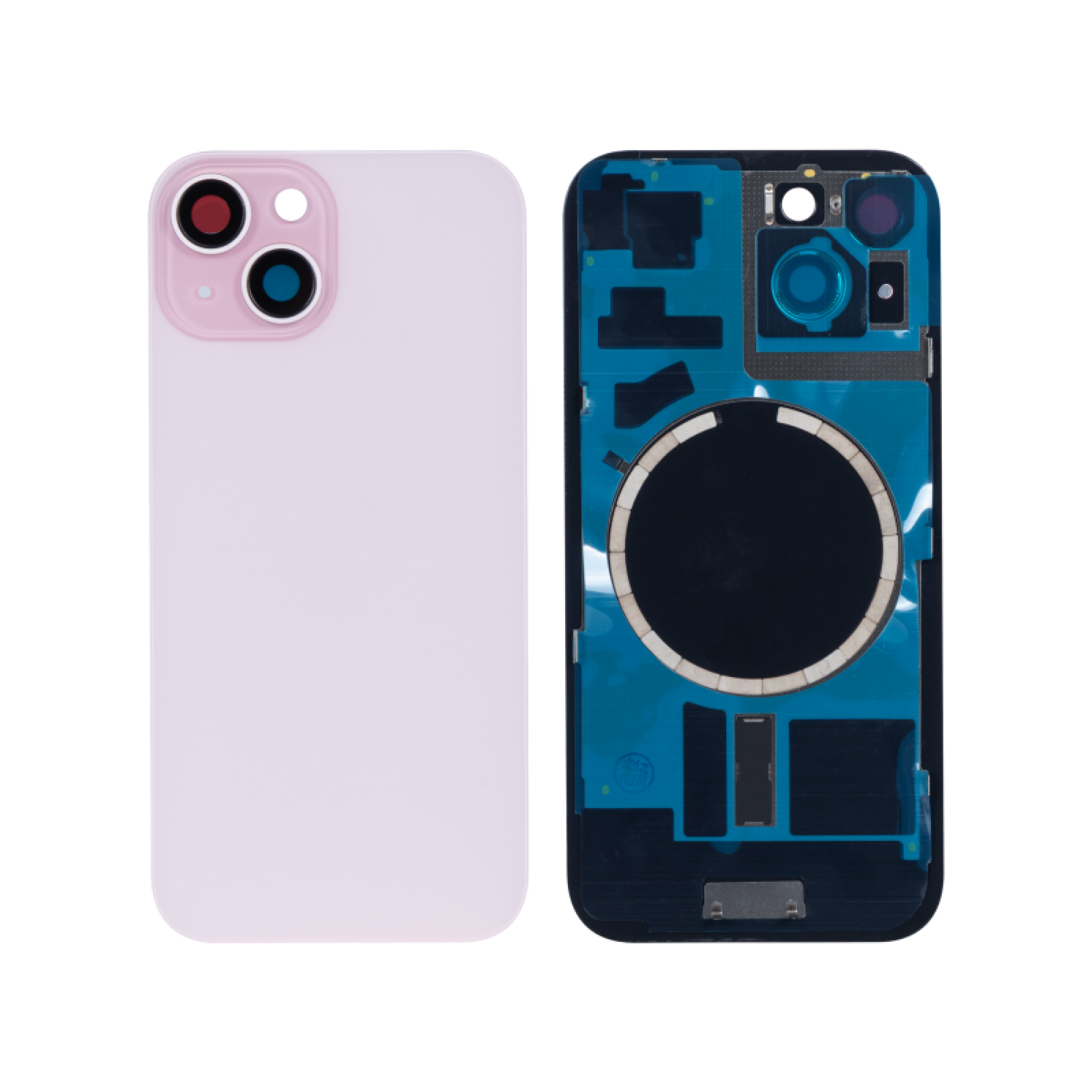 Vitre arrière iPhone 15 Plus Rose (Cadre caméra agrandi, sans logo)