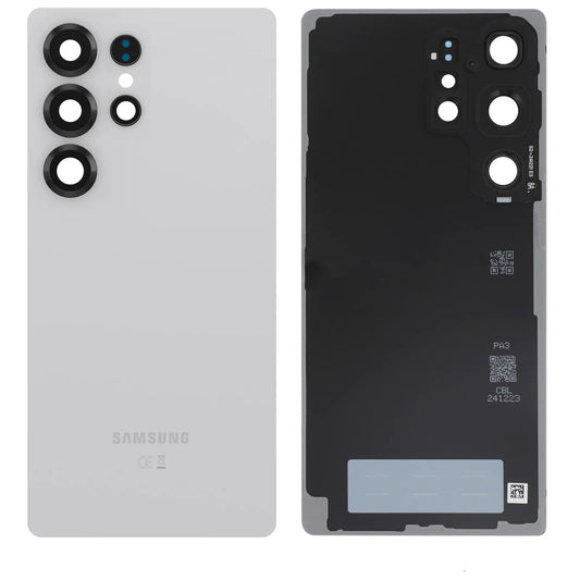 Vitre arrière Original Samsung Galaxy S25 Ultra (S938) Blanc Argenté Titane avec Lentille